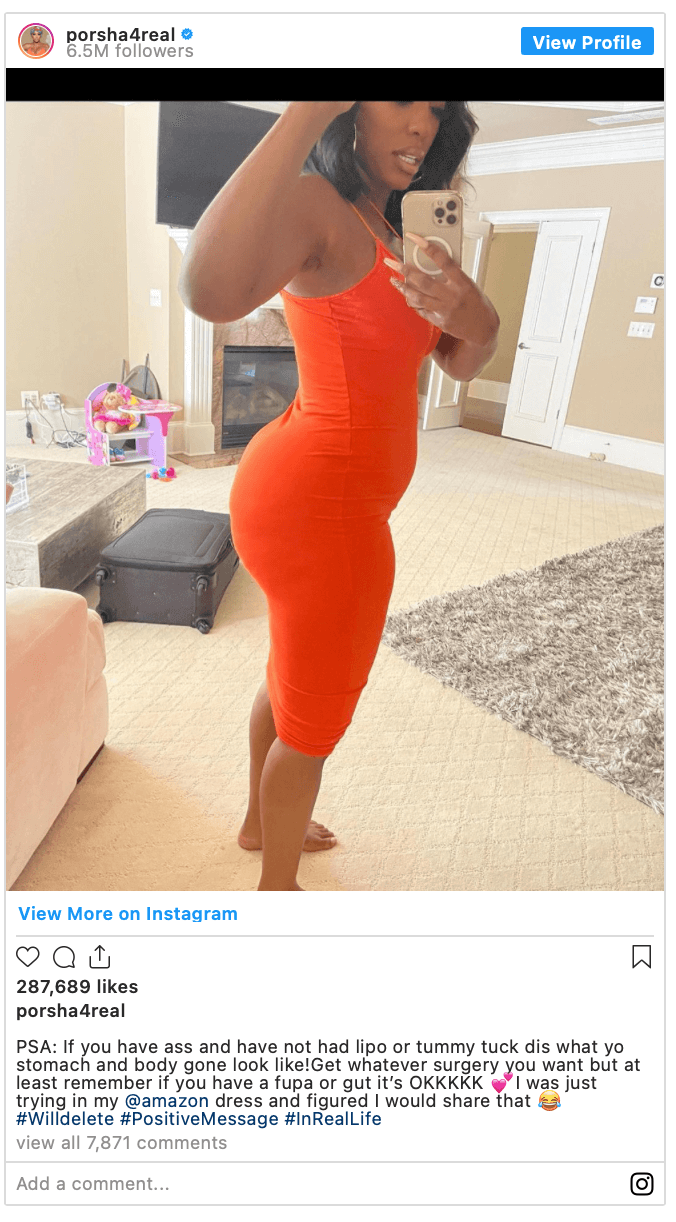 Porsha Proudly Shows Off Her Fupa, Denies Surgery Rumors