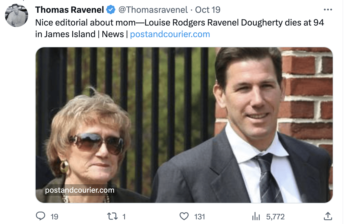 Thomas Ravenel's Mother Passes Away 10 Months After His Father's Death